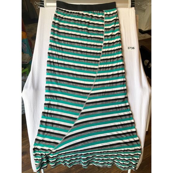 WallpapHER Women Maxi Skirt size M Stretchy Casual Stripes Green & Black - Picture 7 of 8